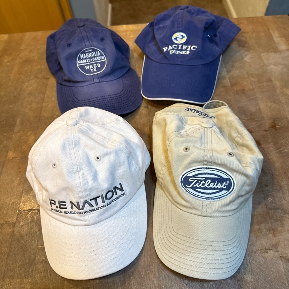 Golf Hat Lot Titleist Beige Cap Imperial Blue P.E Nation Port Authority Caps
